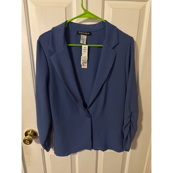 Elizabeth & Nicole Jackets & Blazers - Elizabeth & Nicole Blue Ruched Sleeve Blazer Single Button NWT medium office
